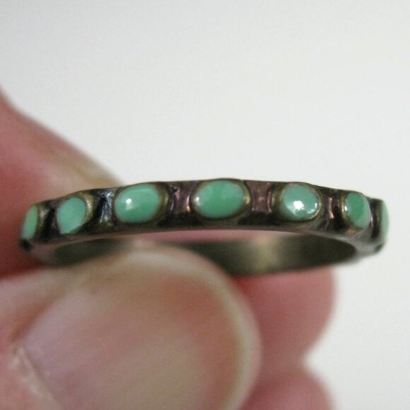 Bronze Ring Green Enamel Size 6.5 - Picture 4 of 5